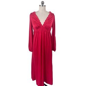 VTG Maxi Dress Nightgown S-M Red Lace Deep V- Neck Coqutete Fairy Whimsigoth
